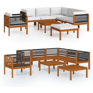 vidaXL 8-tlg. Garten-Lounge-Set mit Kissen Cremefarbenes Holz Akazie & Seil - Weiß