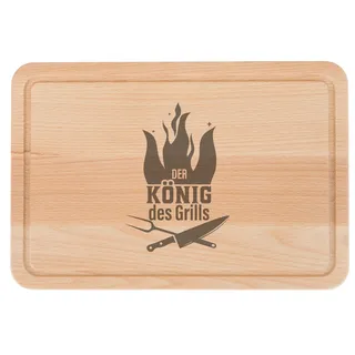 Großes Brotzeitbrett, Schneidebrett aus Buchenholz, mit Gravur 'Grillen', 30x20x1,5cm und Saftrille. Geölte Oberfläche hochwertige Lasergravur (König des Grills)