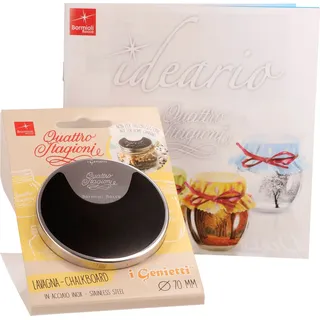 Quattro Stagioni Deckel zum Beschriften, TO 70, Twist-Off Deckel + Rezeptheft, Ersatzdeckel aus Edelstahl Ø 7 cm, beschreibbar, Zubehör für Einmachgläser