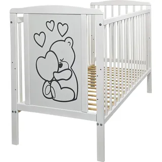 Kinderbett Babybett TIMMI – Ökologisch und aus Massivholz 3 fach höhenverstellbar 60 x 120 cm Weiß - Weiß