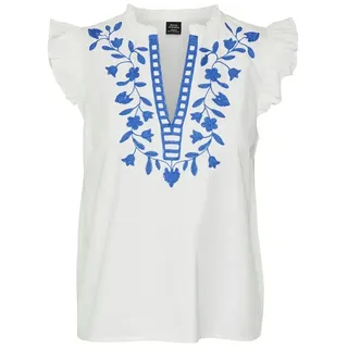 Vero Moda Vacation ärmellose Bluse - Bright White / Detail Blue Embroidery - XS