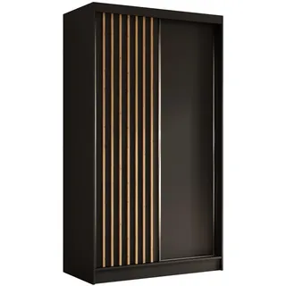 altdecor Kleiderschrank mit furnierten Schiebetüren, und Aluminium-Leisten - Labelo - 120 cm - Schwarz, / Braun - Schwarz