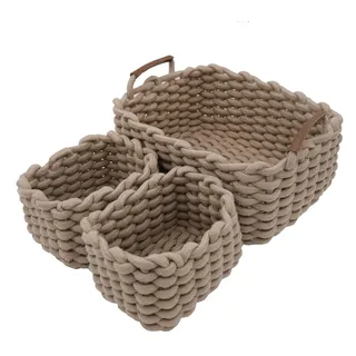 Icegrey Aufbewahrungskorb Baumwolle Strickkorb Dekorative NatüRliche Rechteck Wasserdichter Aufbewahrungsboxen Organisatoren für Babyzimmer, Schlafzimmer, Wohnzimmer Khaki 3er Pack
