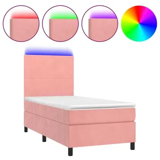 vidaXL Boxspringbett mit Matratze & LED Rosa 100x200 cm Samt - Rosa