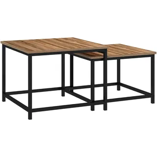 Homcom Couchtisch 2er-Set Braun Stahl 60 x 60 x 45 cm