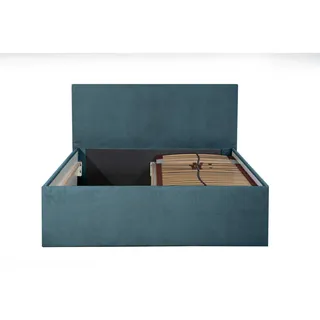 Halmon Schlafkomfort Betten Polsterbett Gent Blau 120 x 200 x 32 cm Stauraum Mit hochwertiger Matratze H3 (bis 120 kg) und Lattenrost , Holz , Höhe ca. 20 cm , 120x200 cm , Schlafzimmer, Betten, Polsterbetten