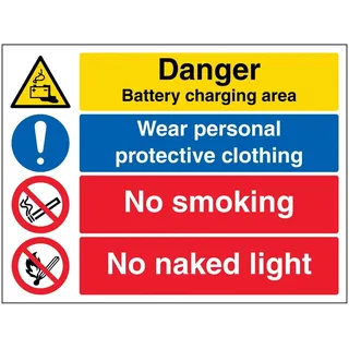 Danger Batterie/PPE/No Smoking/No Naked Light – 400 x 300 mm – selbstklebendes Vinyl