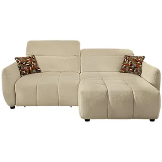 luma-home Ecksofa mit elektrische Sitztiefenverstellung, Kopflehnen verstellbar, Usb-C und -A Ladefunktion B260/T191/H106 cm, Flachgewebe Beige / 15405 , Textil , Füllung: Polyurethan (Pur) , Ottomane links, L-Form, rechts montierbar, seitenverkehrt montierbar, Ottomane rechts, links montierbar,L-Form , 260x191 cm , Wohnzimmer, Sofas & Couches, Wohnlandschaften, Ecksofas