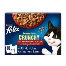 Felix Sensations Crunchy 10x85g + 40g Knusperstückchen Geschmacksvielfalt vom Land