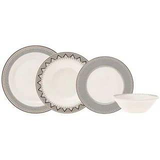 Karaca Forever Bone Globe - 24-teilig Geschirrset für 6 Personen, Porzellan Geschirr Set mit Pastateller, Suppenteller/Müslichalen, Servierteller, Spülmaschinenfest Teller Set Modern - Weiß