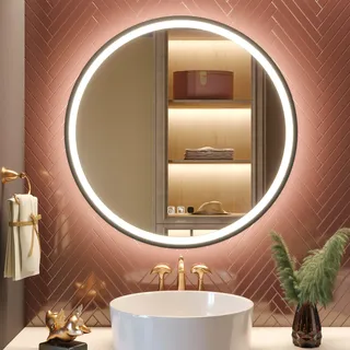GANPE LED Sensor Spiegel, Runder menschlicher Körper Induktion Kosmetikspiegel, Beleuchtet Dimmbar Anti-Beschlag IP44 Wasserdicht Badezimmer Wandmontagespiegel (80 cm)