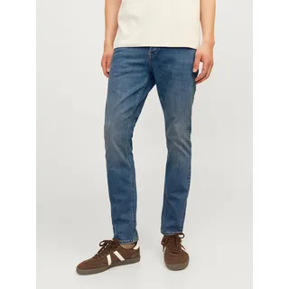 Slim-fit-Jeans JACK & JONES "JJIGLENN Slim-Fit mit Stretch und praktischer 5-Pocket-Form", Herren, Gr. 33, Länge 36, blau (blau denim), Denim/Jeans, Obermaterial: 76% Baumwolle, 22% Polyester, 2% Elasthan, Abriebeffekte, slim fit knöchellang, Jeans Slim-fit-Jeans, Baumwollmischung, slim fit