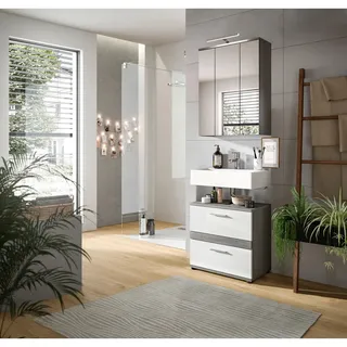 Mid.you Badezimmer , Weiß Hochglanz , Kunststoff , 2-teilig , 6 Fächer , 2 Schublade(n),2 Schublade(n) Schubladen , G , 60 cm , FSC Mix , Badezimmer, Badmöbelsets & Badmöbelserien, Badmöbel-Sets