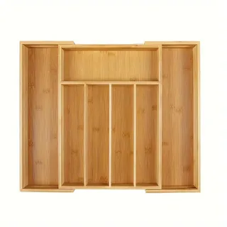GMMH Besteckkasten aus Bambus LBH ca. 37 x 26 x 5 cm Besteckeinsatz ausziehbar mit 5 bis 7 Fächern als Schubladeneinsatz und Küchenorganizer pflegeleichte Besteckeinlage für alle Schubladen
