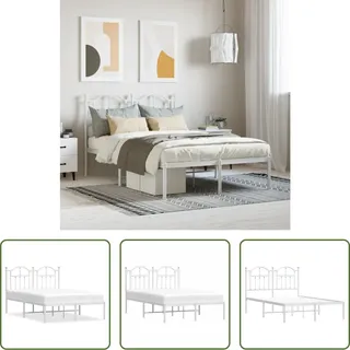 The Living Store Bettgestell mit Kopfteil Metall Weiß 120x200 cm - Weiß