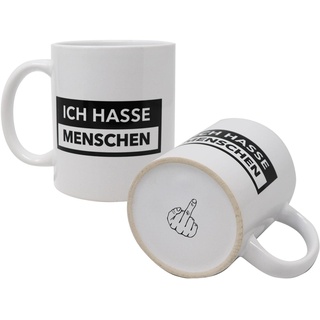 Close Up Lustige Tasse - Ich Hasse Menschen - mit Bodendruck Mittelfinger - Geschenk für Misanthropen, Kollegen, Freunde, Morgenmuffel - weiÃƒþer Kaffeebecher