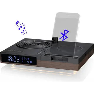 Kienzle Retro Wecker mit Bluetooth Lautsprecher und 15 W Ladepad - Schwarz