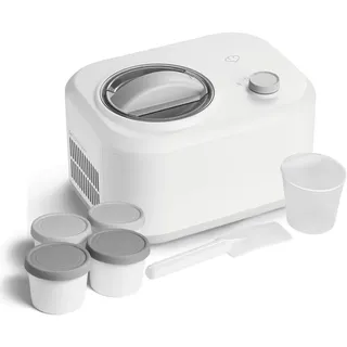 Springlane Eismaschine Eni 1 L mit selbstkühlendem Kompressor 100 W, Eiscremebereiter mit entnehmbarem Eisbehälter inkl. Eisbehälter für Speiseeis grau 4er-Set 400 ml