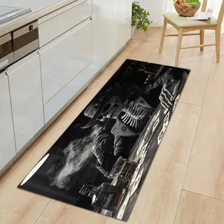 Generisch Teppich Läufer 60 x 180 cm, Horror Totenkopf Rauch Teppichläufer Flur rutschfest Waschbar Küchenläufer, Schwarz Küchenteppich Läufer für Eingang Flur Küche Schlafzimmer Wohnzimmer