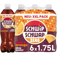 SCHWIPSCHWAP ZERO – XXL PACK – Koffeinhaltiges Cola-Erfrischungsgetränk mit Orange in Flaschen aus 100% recyceltem Material, EINWEG (6 x 1.75 l)