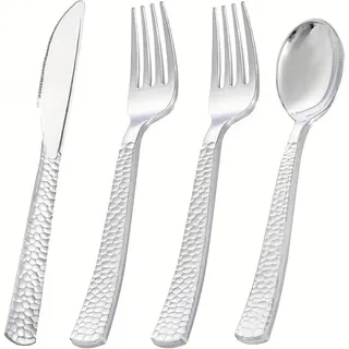 YXC.NAWAGUDO 75 Stück Mehrweg Plastikbesteck Set,Plastikbesteck,Party Besteck Plastik 25 Plastikmesser&25Gabeln&25 Löffel Wiederverwendbaren Plastikbesteck für Hochzeit Geburtstag Weihnachten (Silber)