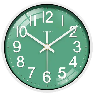 VIKMARI Wanduhr, Klein 20cm Modern Grün Lautlos Analog Wanduhr für Wohnzimmer Küche Büro Schlafzimmer Schule