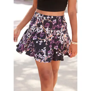 Vivance Hosenrock "mit Blumenprint aus Viskosejersey" kurzer Jerseyrock, Sommerrock mit fixierter Shorts, Skort, Minirock, schwarz, lila bedruckt
