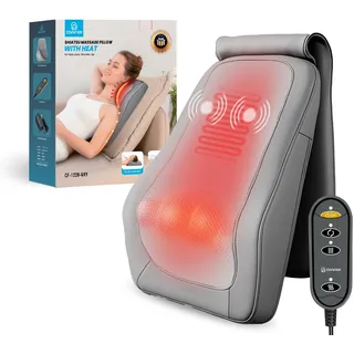 COMFIER Shiatsu Massagegerät,Nackenmassagegerät mit Wärme,Shiatsu Massagegeräte 4D Knet Rückenmassagegerät,Muskelschmerzlinderung für Nacken, Rücken,Beine, Geschenke für Männer, Frauen(Grau)
