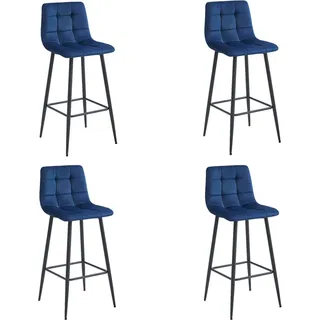 Valora ARCETO Hocker - Marineblauer Samt & Schwarze Beine x4 | 4er-Set r Samthocker - Blau, Schwarz