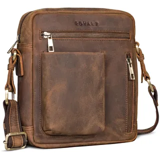 ROYALZ 'Antonio' Herrentasche Leder klein im Vintage Look - kleine Männer Umhängetasche aus Echtleder - kompakte Messenger Bag Ledertasche Herren mir Reißverschluss, Farbe:Nevada braun