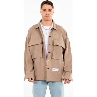 Hemdjacke Oversize Herren Kleidung Hemd Freizeit-Jacke Uni Überhemd Overshirt M Braun