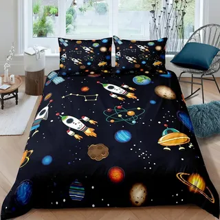 Kinder Bettwäsche 3-teilig 155x220 cm + 80x80 cm 2x Mikrofaser Sternenhimmel Motiv