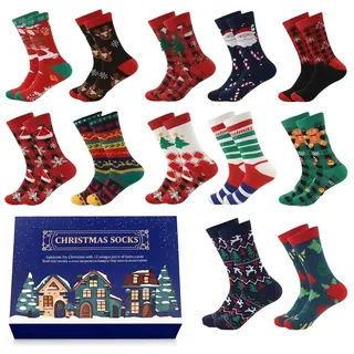 Adventskalender Socken 2026 Herren 12 Paar Baumwolle Weihnachtsmotive Geschenk