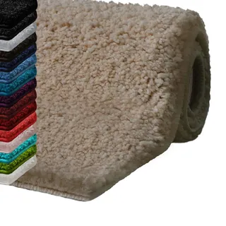 casa pura Badematte rund 95cm beige, Flauschiger Badezimmerteppich Shaggy, Badvorleger rutschfest, waschbar, Duschvorleger, Teppich Fußmatte für Badezimmer und Dusche