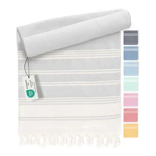 Fit-Flip Hamamtuch aus 100% Baumwolle – saugfähig und schnelltrocknend – türkisches Saunatuch, Strandtuch, Duschtuch, Badetuch, Yogatuch – Light Grey – 100x200cm Diamond