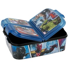 Kinder Premium Brotdose Lunchbox Frühstücks-Box Vesper-Dose mit 3 Fächern + Namens Aufkleber, Motiv:Avengers