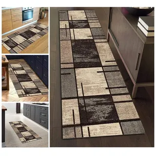 ZVEZVI Teppich Läufer Flur Küche rutschfest Waschbar Braun und Grau 60X250CM Vintage Meterware, Teppichläufer Kücheläufer Polyester Anpassbar
