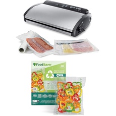 FoodSaver V2860 Vakuummaschine für trockene/nasse Lebensmittel, 100 W, Silber/Schwarz + Plastic, Recycelbare Beutel