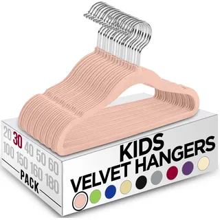 Utopia Home Kinder-Kleiderbügel aus Samt (30 Stück) – 27,9 cm (11 Zoll) robuster Baby-Kleiderbügel – rutschfest für den täglichen Gebrauch (Rosa)