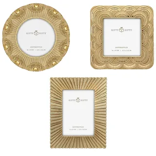 GIFTY GIFTY Classic 1920er Mini Frame Set/Set von 3/6,3 x 6,3 cm & 6,3 x 8,9 cm | für Tischdisplay | Perfekt für Heimdekoration, Hochzeit, Abschlussfeier oder Meilenstein-Fotos (Gold)