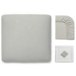 Wickelauflagenbezug 100% Baumwolle Musselin Bezug für Wickelauflage 85x75 und 75x75 cm – weicher Wickeauflagenüberzug, atmungsaktiv & waschbar Sterne grau GRAU STERNE