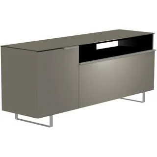 Moderano Lowboard , Grau, Alufarben , Metall , 3 Fächer , 160x66x45 cm , Typenauswahl, Beimöbel erhältlich, stehend, Abdeckplatte aus Glas , Wohnzimmer, TV Möbel, Lowboards, Lowboards stehend