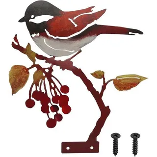 Ibenzoa® Metall-Vogelfigur in Vintage-Rostoptik – Edelstahl Gartendekoration für Außen, dekoratives Vogelornament für Terrasse & Balkon - Rot