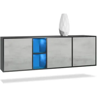 Vladon Sideboard Cuba Türen in Beton Oxid Optik , Holzwerkstoff , 182x53x35 cm , Kleinmöbel, Kommoden, Sideboards