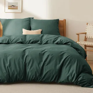 BEDSURE Bettwäsche 155X220 Baumwolle Dunkelgrün - Bettwäsche-Sets 155 x 220 cm Bettbezug 3teilig mit 2 Kissenbezüge 80x80 cm, Oeko-TEX Bedding Grün mit Reißverschluss