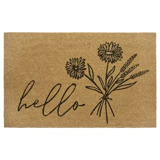 HANSE HOME Kokos Fußmatte für Innen 45x75cm – Fussmatte Kokosmatte Schmutzfangmatte Blumen Hello Design, rutschfest Eingangsbereich & überdachten Außenbereich Natur