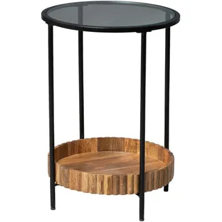 Landscape Beistelltisch , Braun , Holz, Glas , Mangoholz , rund , Rundrohr , 44x62x44 cm , einfacher Aufbau , Wohnzimmer, Wohnzimmertische, Beistelltische, Beistelltische Holz