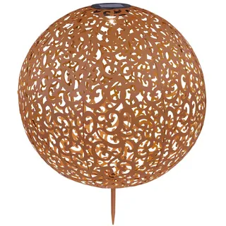LED Solar Außenlampe Kugel Steckleuchte Metall rostfarben Gartenleuchte Wegelampe Gartendeko, Kugel orientalisch Solarlampe, warmweiß 3000K, Höhe 50 cm