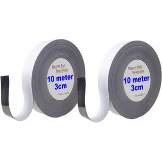 TUKA 20m x 30mm x 1mm Magnetband Wiederbeschreibbar, Kennzeichnungsband für Lagerkennzeichen, Whiteboard, Kühlschrank, Magnettafeln usw. Beschreibbar Abwichbar Zuschneidbar, 2x10m Weiß TKD9046