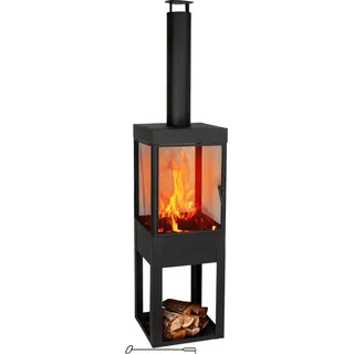 BBQ Collection Terrassenofen mit Schornstein Gartenkamin mit Funkenschutz - Feuerstelle für Garten oder Terrasse - Kohlenstoffstahl